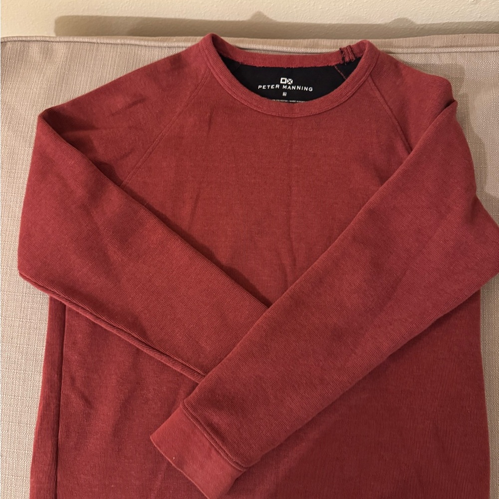 Terracotta Crewneck Sweater with Ribbed Cuffs and Relaxed Fit